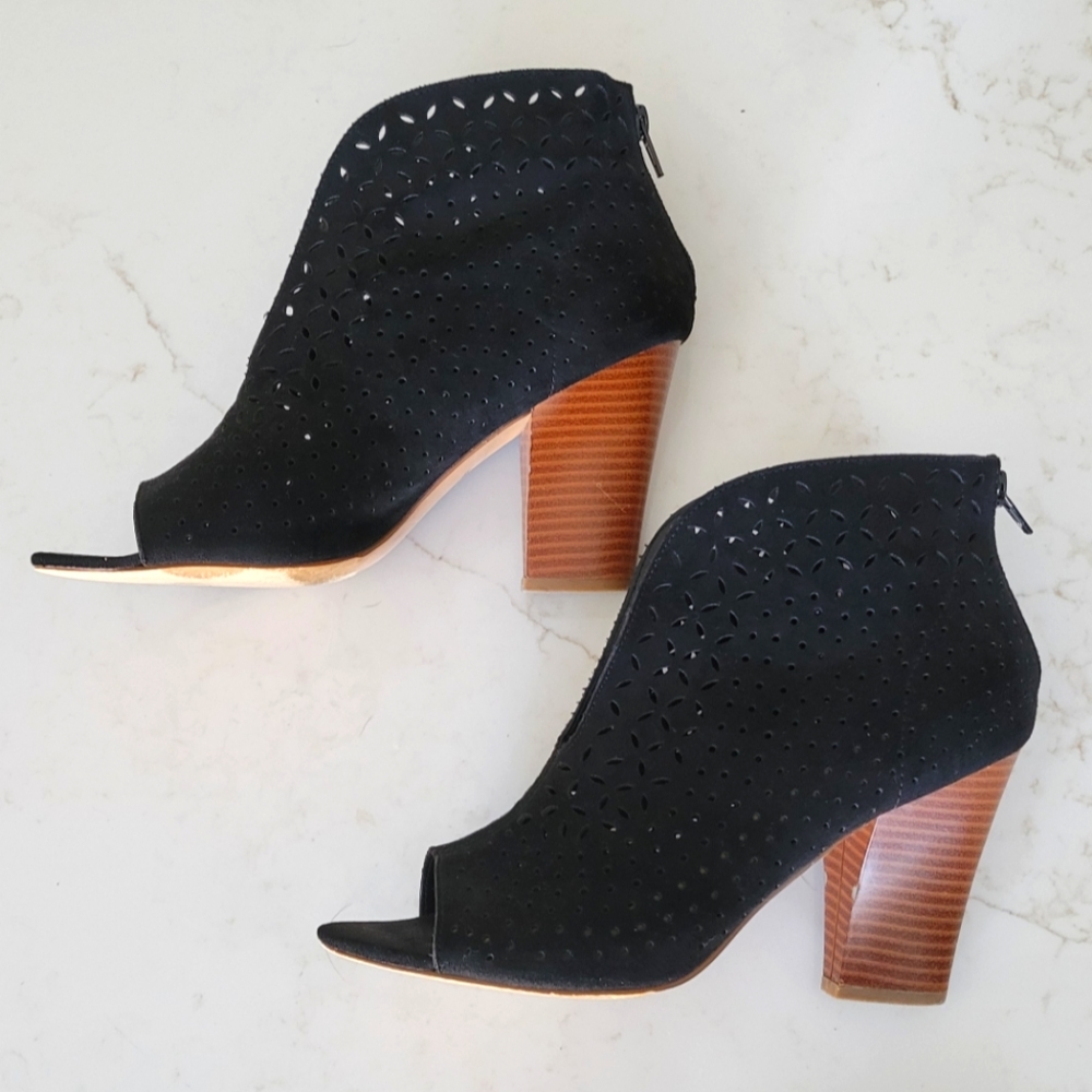 Black Laser Cut open toed booties
